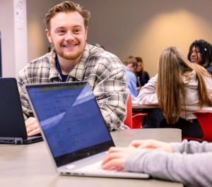 Student using a laptop